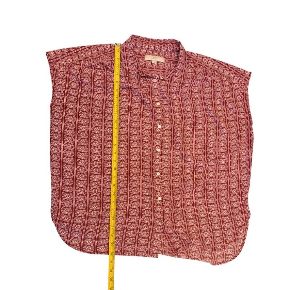 Loft Boho Geometric Print Button Down Shirt XL Red White - Picture 5 of 6
